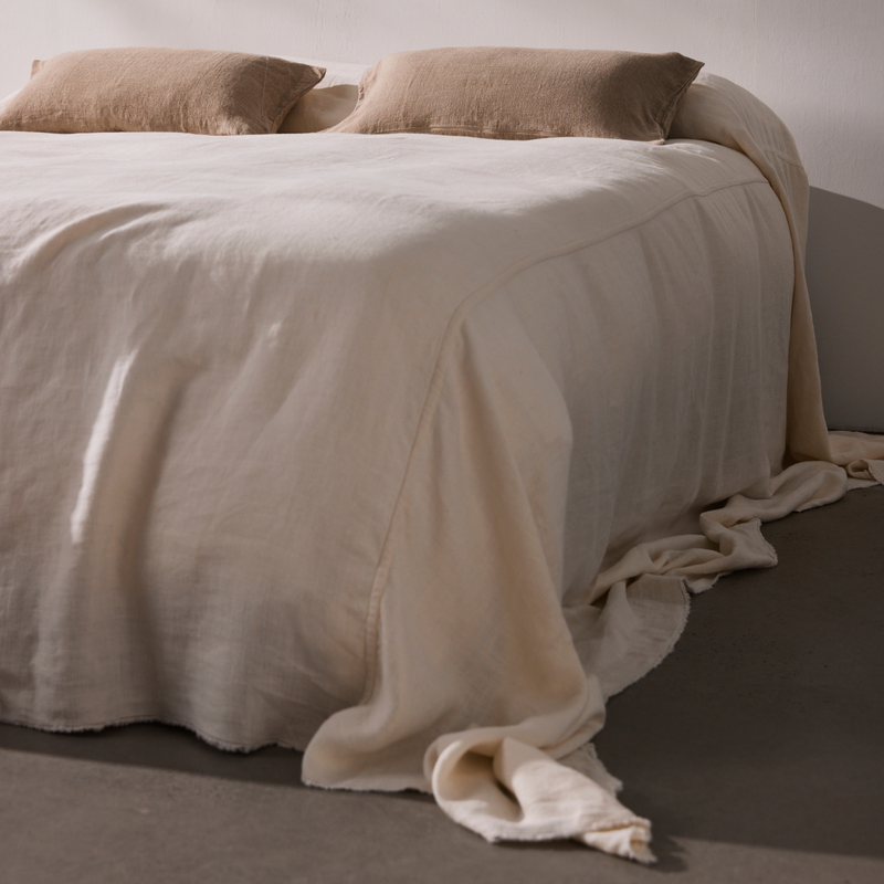 Oversized Heavy Linen Bed Cover in Off White