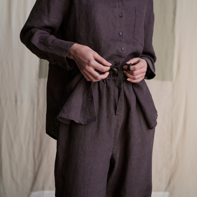 100% Linen Wide Leg Pants in Kohl