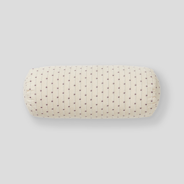 Organic Textured Cotton Bolster Cushion Cover in Off White with Umber