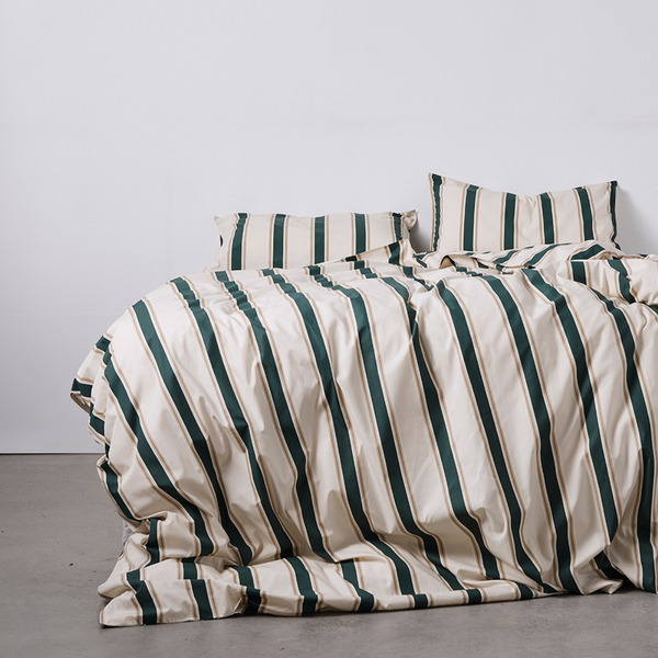 Stripe Organic Cotton Percale Duvet set in Green Stripe