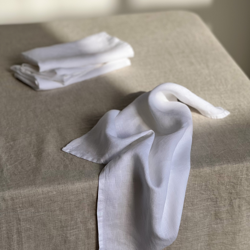 100% Linen Table Set - Natural & White