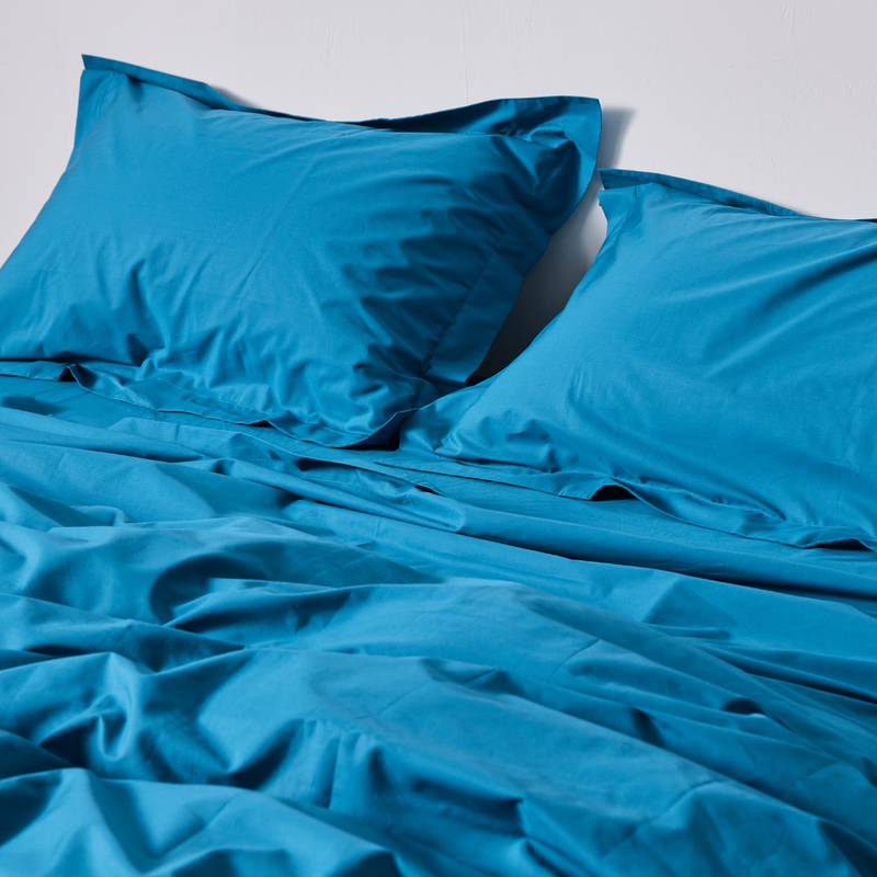 Organic Cotton Percale Pillowslip set (of two) in Valla Blue