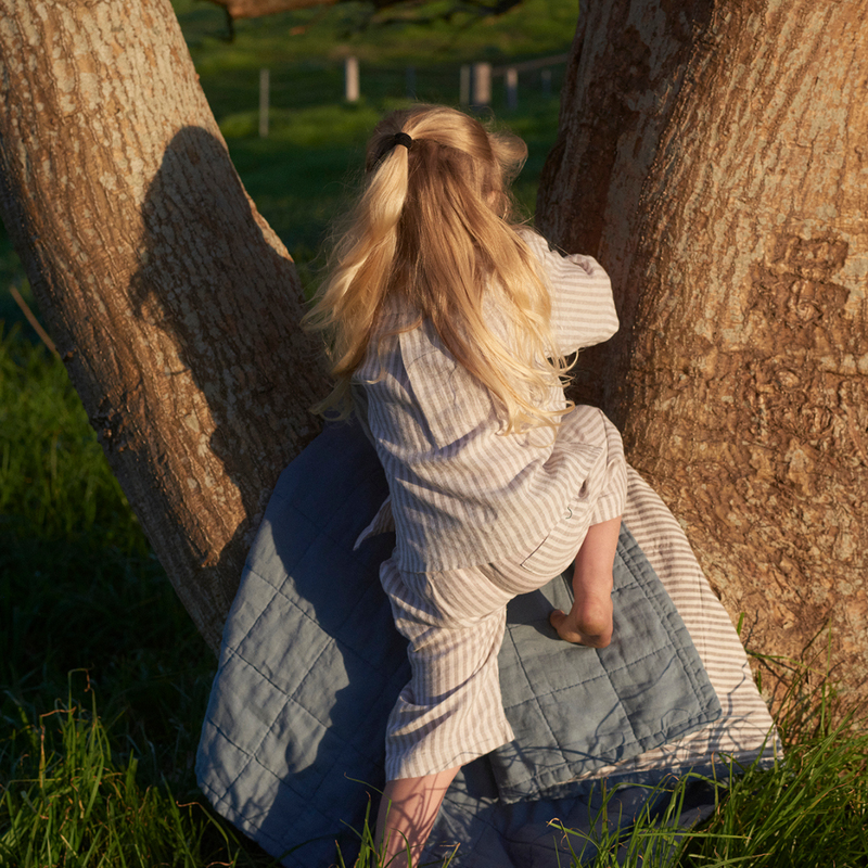 100% Linen Kids Shirt in Grey & White Stripe