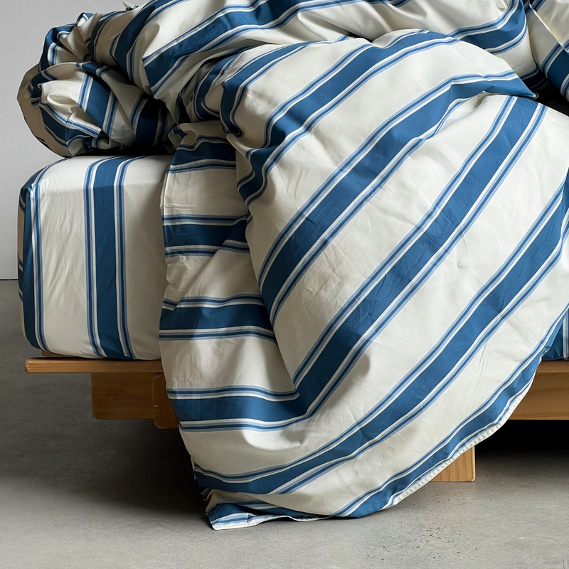 Organic Cotton Percale Fitted Sheet in Blue Stripe