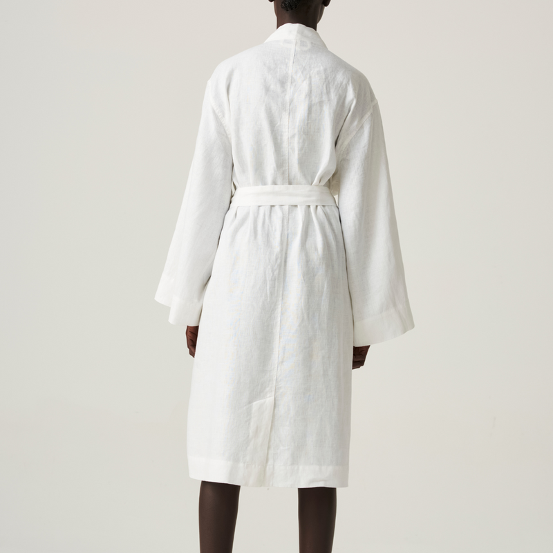 100% Linen Robe in White