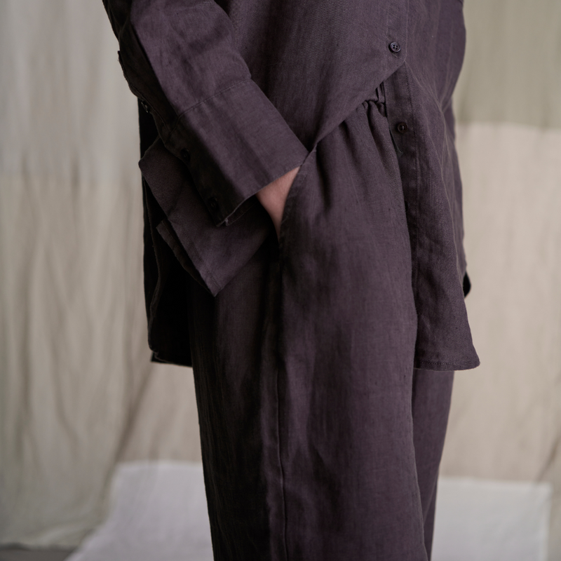 100% Linen Wide Leg Pants in Kohl