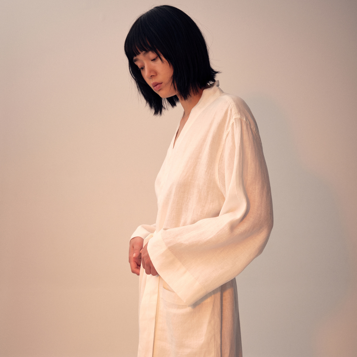 100% Linen Robe in White