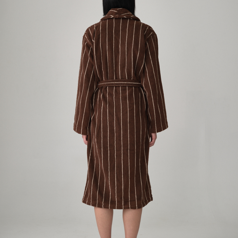 Organic Cotton Terry Bathrobe in Cocoa & Ivory Stripe