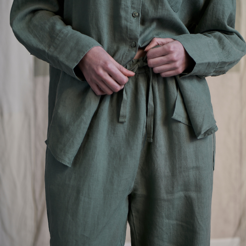 100% Linen Wide Leg Pants in Khaki