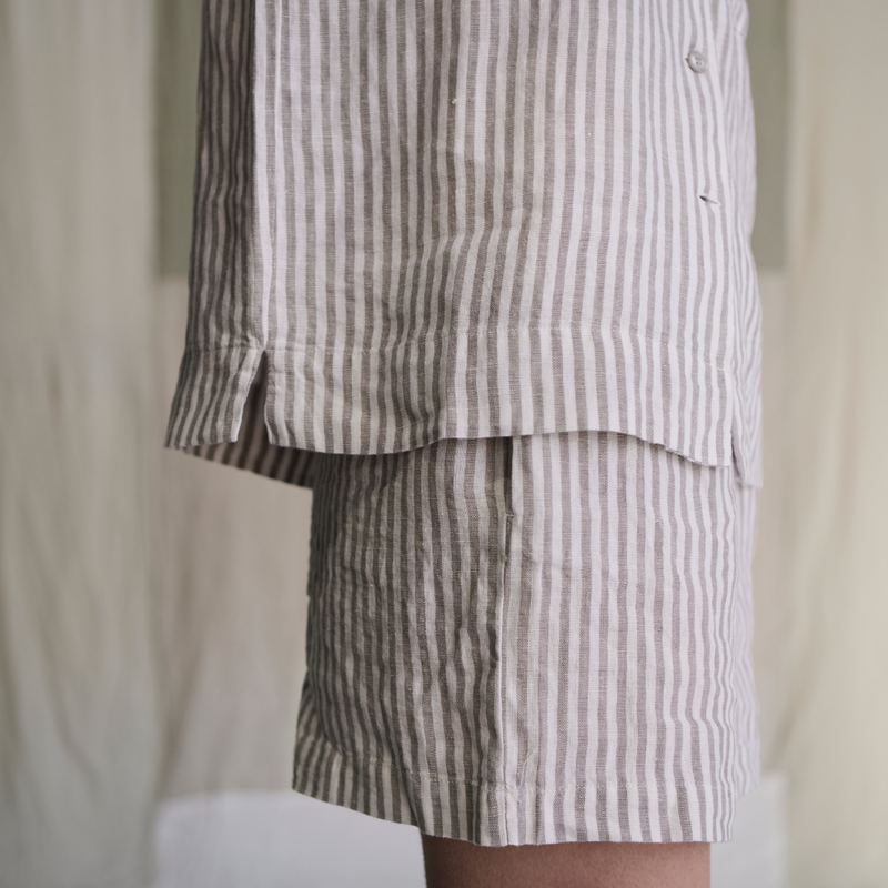 100% Linen Boxer Shorts in Grey & White Stripe