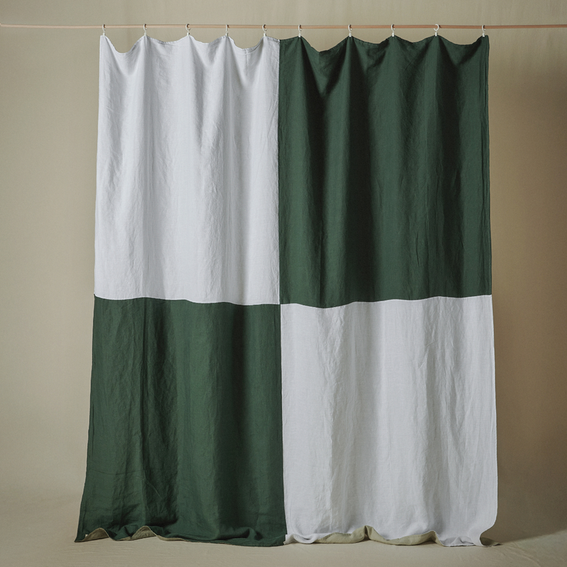 Atelier Reversible Patchwork Bedcover in Khaki & Stone + Pine & White