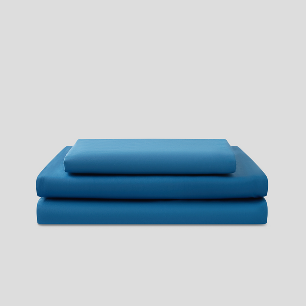 Organic Cotton Percale 300TC Sheet Set in Valla Blue