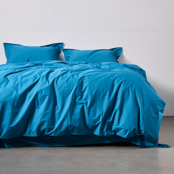 Organic Cotton Percale 300TC Duvet Cover in Valla Blue