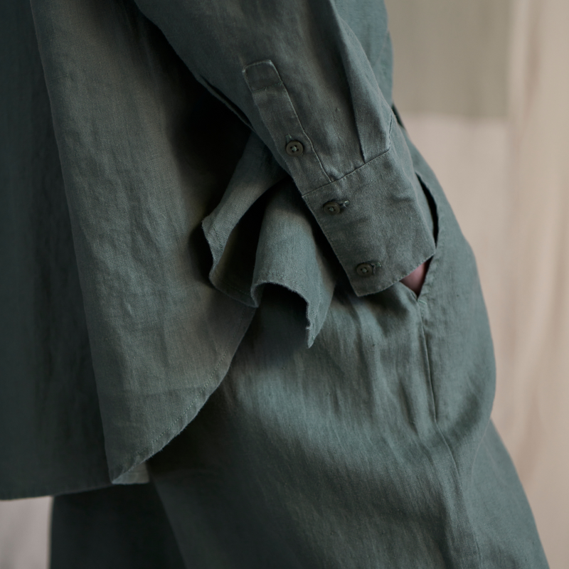 100% Linen Wide Leg Pants in Khaki