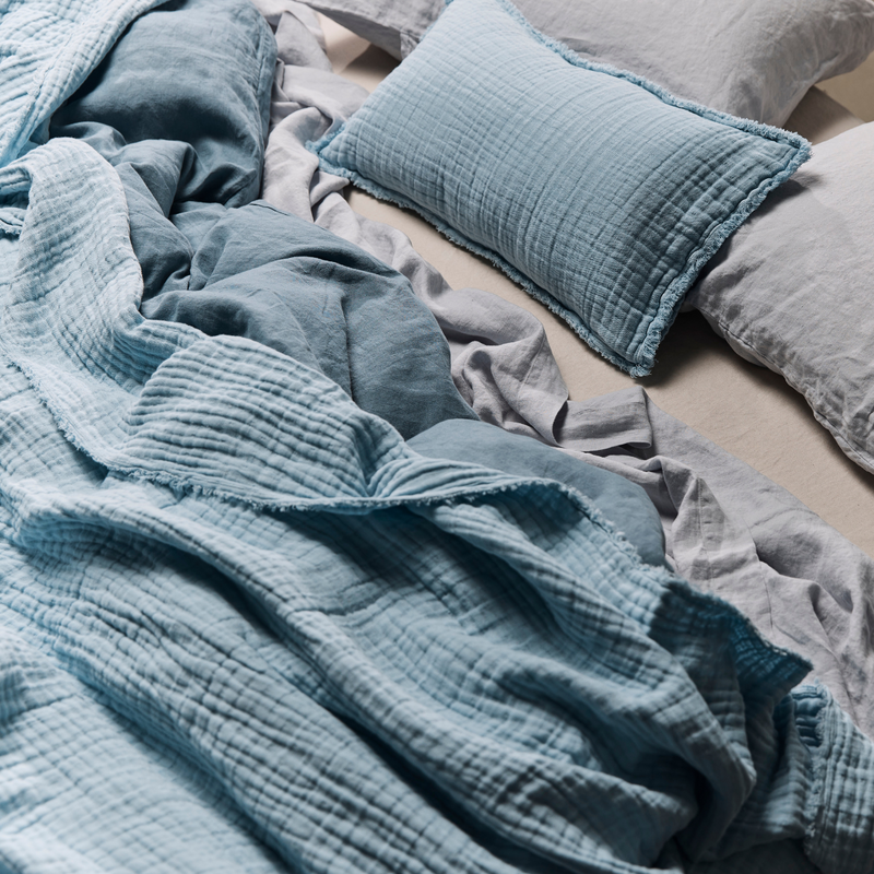 Cotton & Hemp Bedcover in Dusk Blue