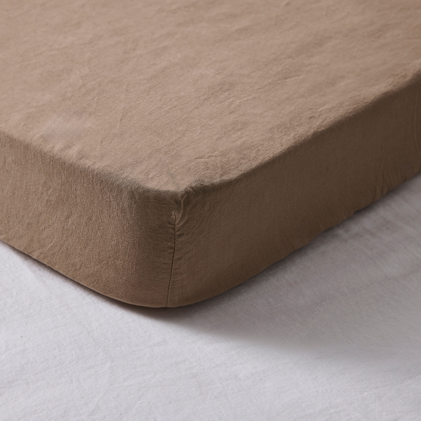 100% Linen Fitted Cot Sheet in Chestnut