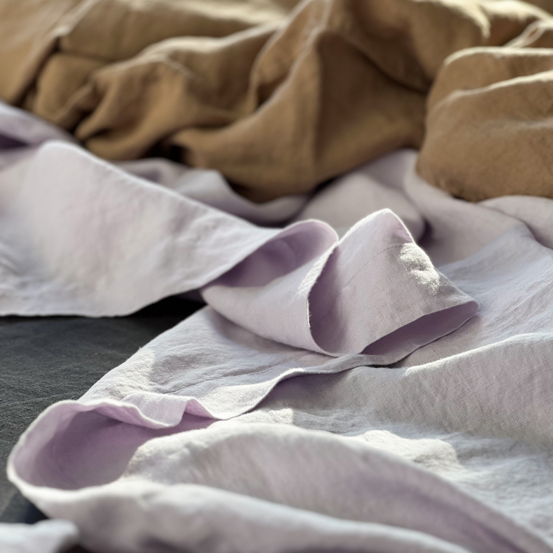 100% Linen Mixed Bedding Set - Lilac, Chestnut & kohl