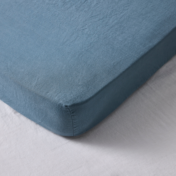 100% Linen Fitted Cot Sheet in Lake