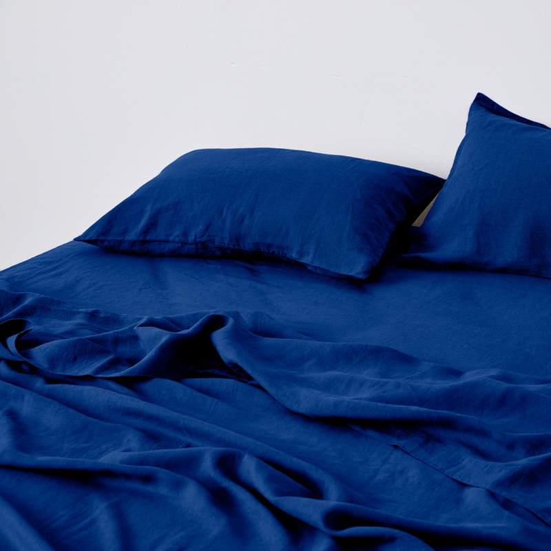 100% Linen Flat Sheet in Cobalt