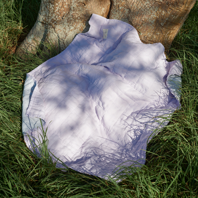 100% Linen Two Tone Quilted Bed Cover in Lilac & Mist
