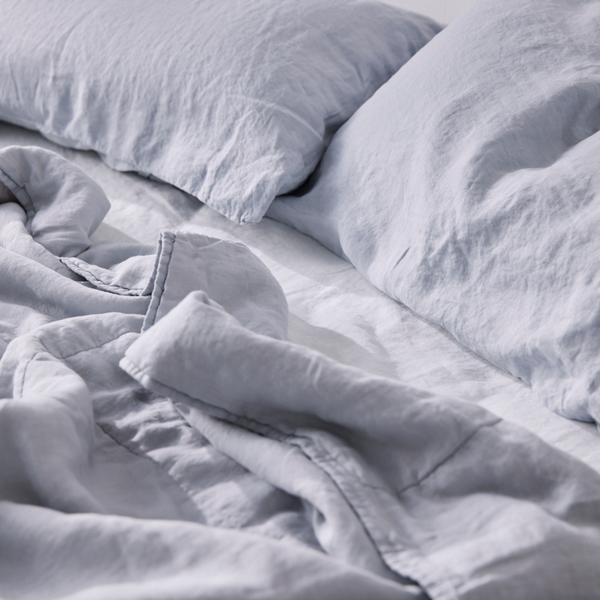 100% Linen Quilted Bed Cover in Mist