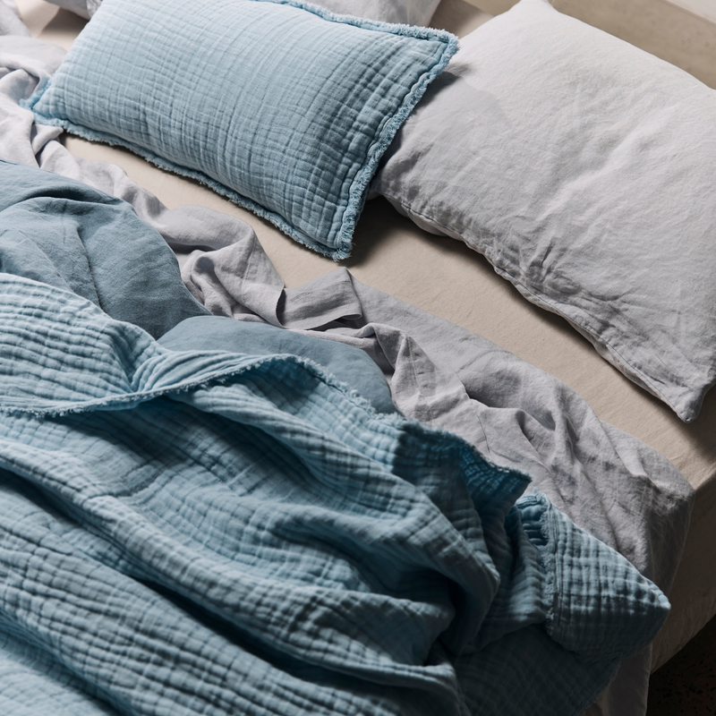 Cotton & Hemp Bedcover in Dusk Blue