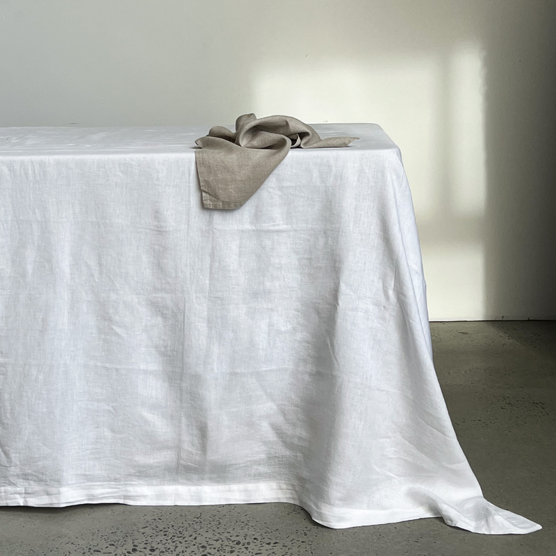 100% Linen Table Table Set - White & Natural