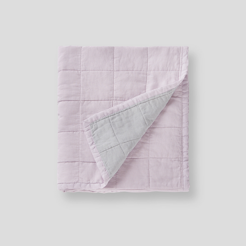 100% Linen Two Tone Quilted Bed Cover in Lilac & Mist