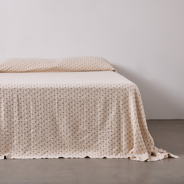100% Organic Textured Cotton Oversized Bed Cover in Off White with Umber