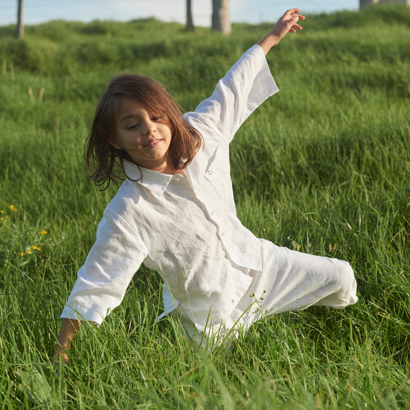 100% Linen Kids Shirt in White