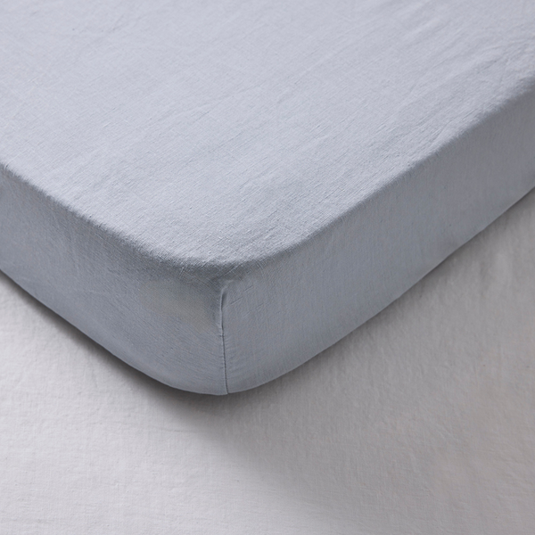100% Linen Fitted Cot Sheet in Mist