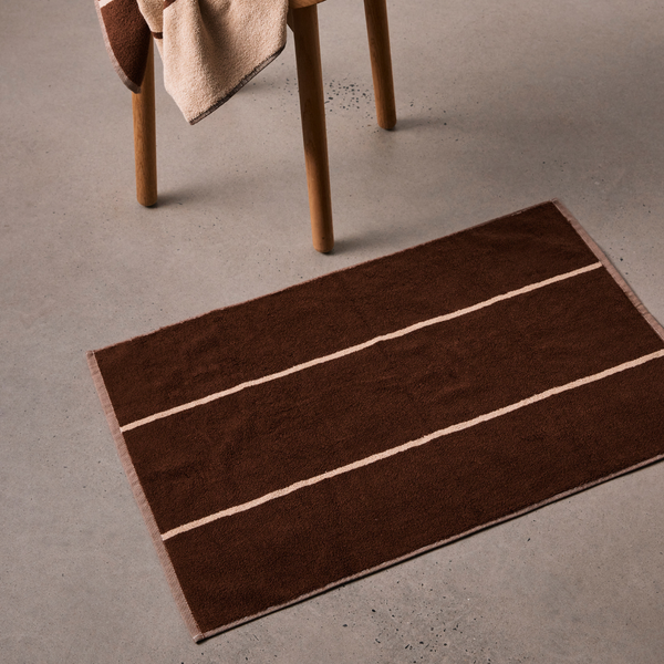 100% Organic Cotton Bath Mat in Cocoa & Ivory Stripe