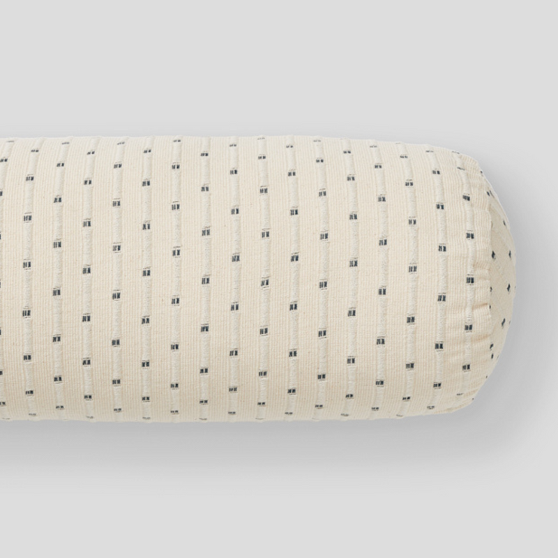 100% Organic Textured Cotton Bolster Cushion in Off White with Lake