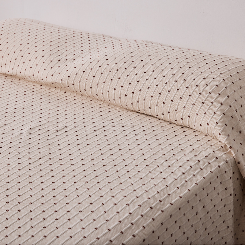 100% Organic Textured Cotton Oversized Bed Cover in Off White with Umber