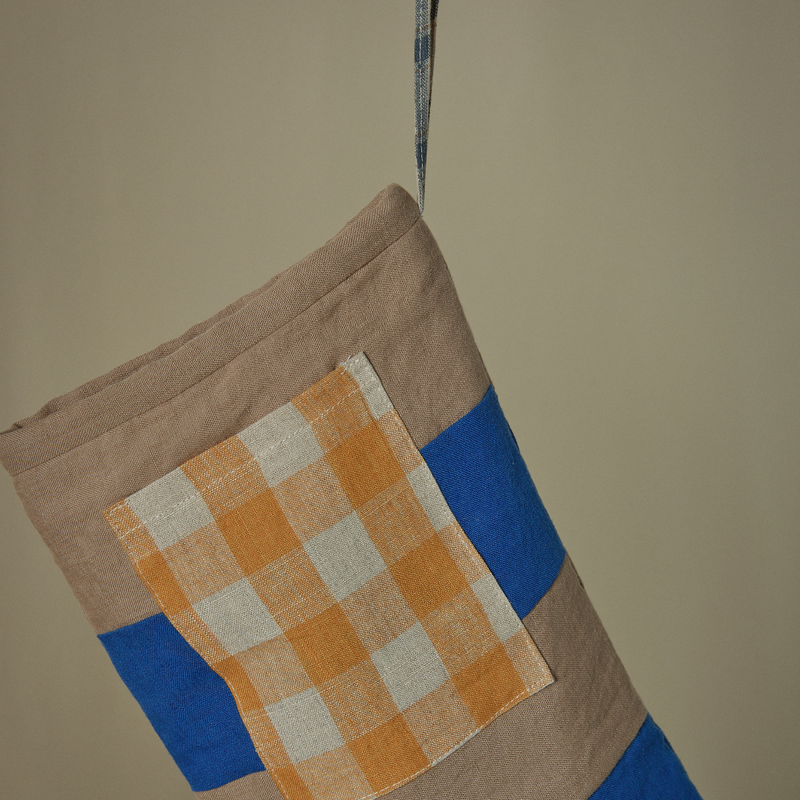 Atelier Christmas Stocking in Cocoa, Cobalt & Marigold Gingham
