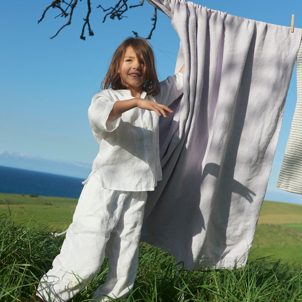 100% Linen Kids Sleepwear Set in White