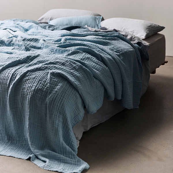 Cotton & Hemp Bedcover in Dusk Blue