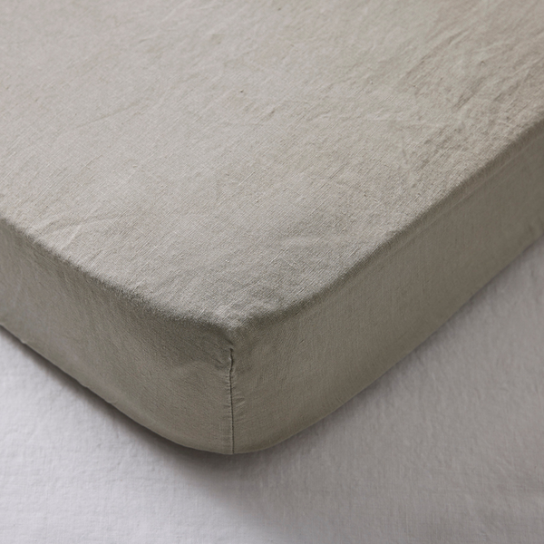 100% Linen Fitted Cot Sheet in Stone