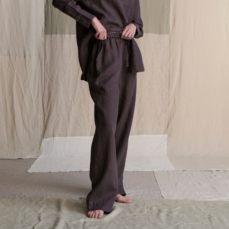 100% Linen Wide Leg Pants in Kohl