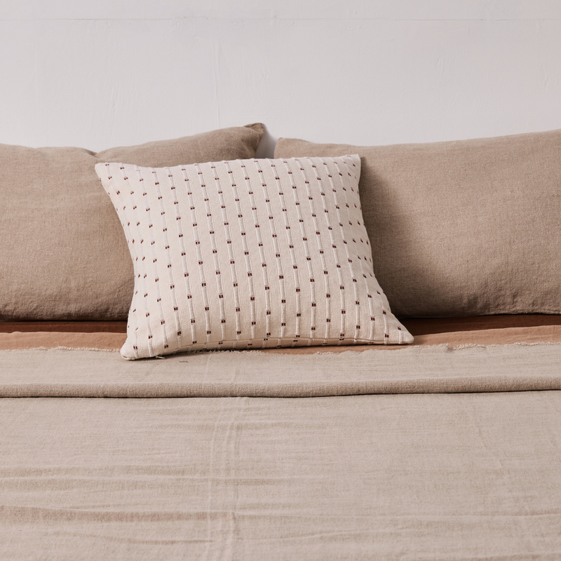 100% Organic Textured Cotton Square Cushion Cover in Off White with Umber