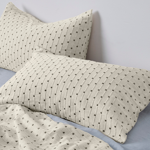 100% Organic Textured Cotton Pillowslip set (of two) in Off White with Lake