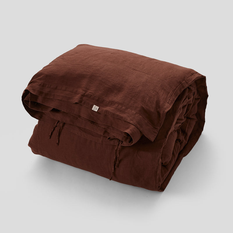 100% Linen Mixed Bedding Set - Chestnut, Mist & Cocoa