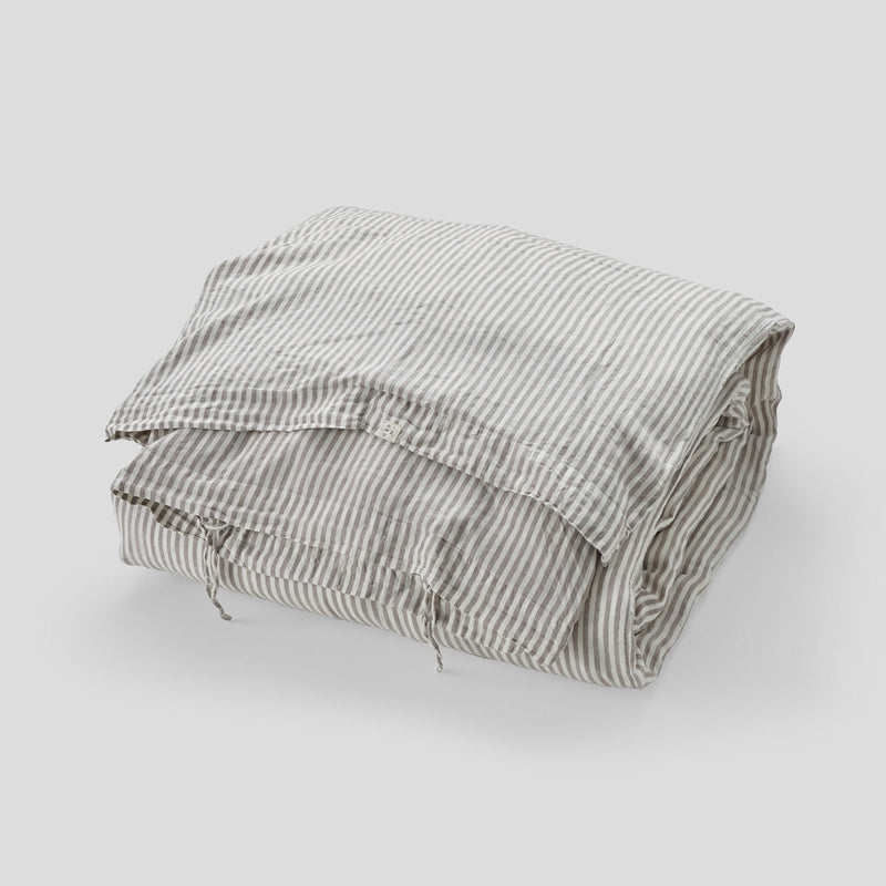 100% Linen Duvet Cover in Grey & White Stripe