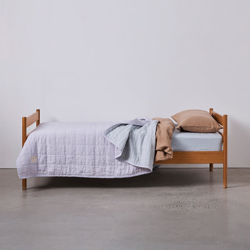 100% Linen Two Tone Quilted Bed Cover in Lilac & Mist