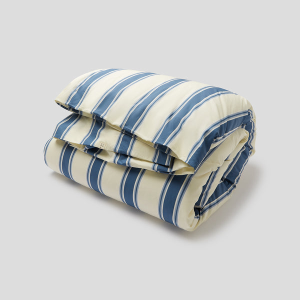 Organic Cotton Percale 300TC Duvet Cover in Blue Stripe