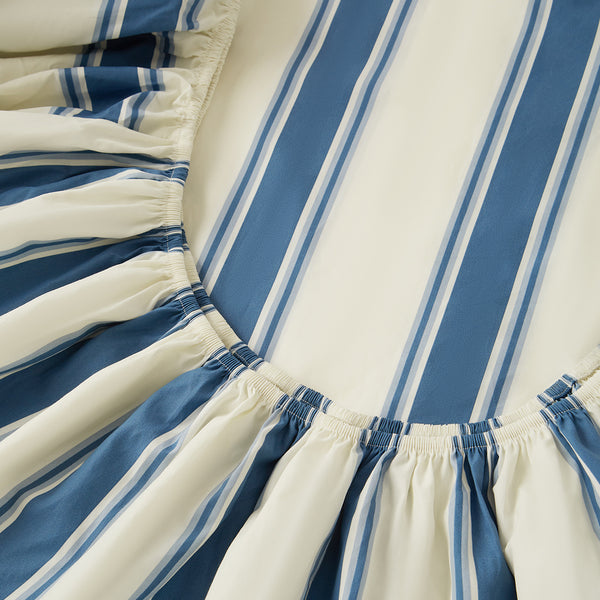 Organic Cotton 300TC Percale Fitted Sheet in Blue Stripe