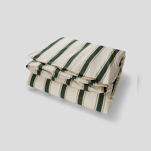 Organic Cotton Percale Duvet Cover in Green Stripe