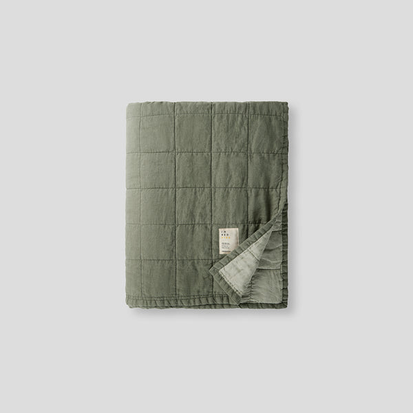100% Linen Two Tone Quilted Bed Cover in Khaki & Stone