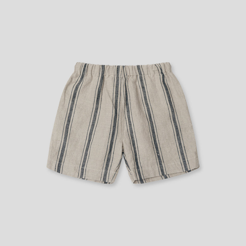 100% Linen Kids Short in Navy Stripe