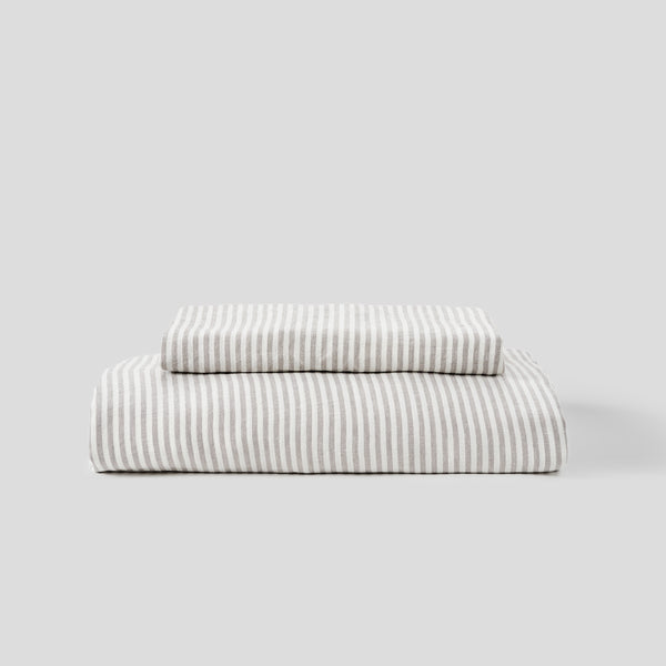 100% Linen Duvet Set Grey & White Stripe